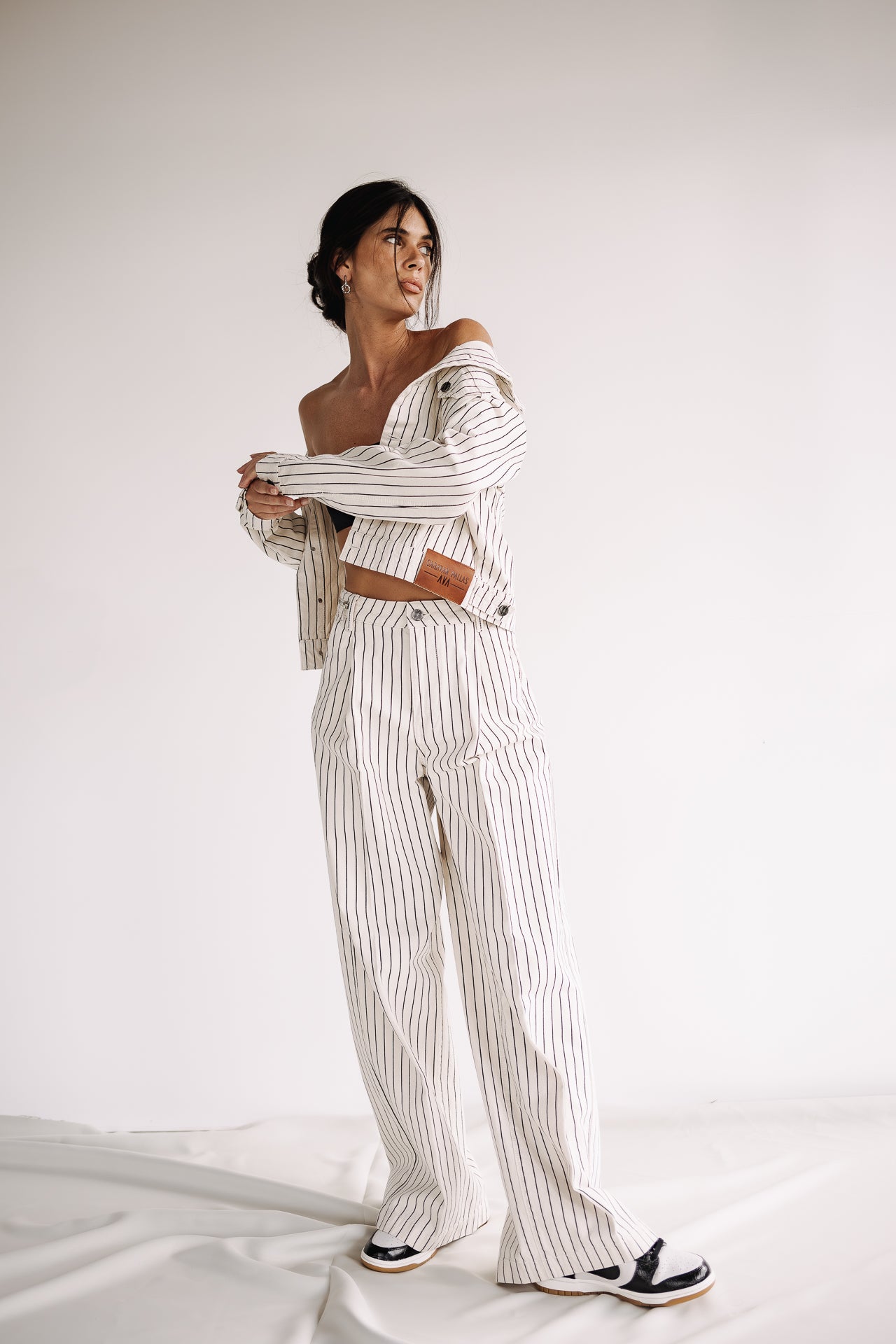 Jeans large rayé Femme Fauna ecru | Freeman T. Porter