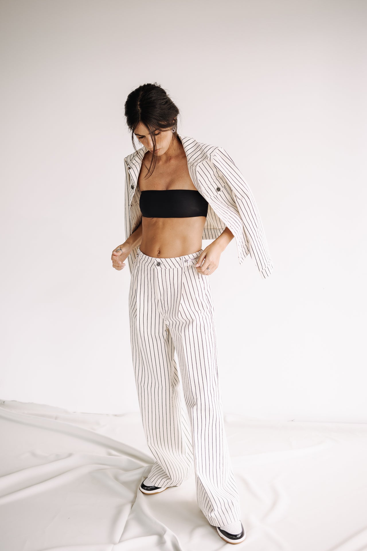 Jeans large rayé Femme Fauna ecru | Freeman T. Porter