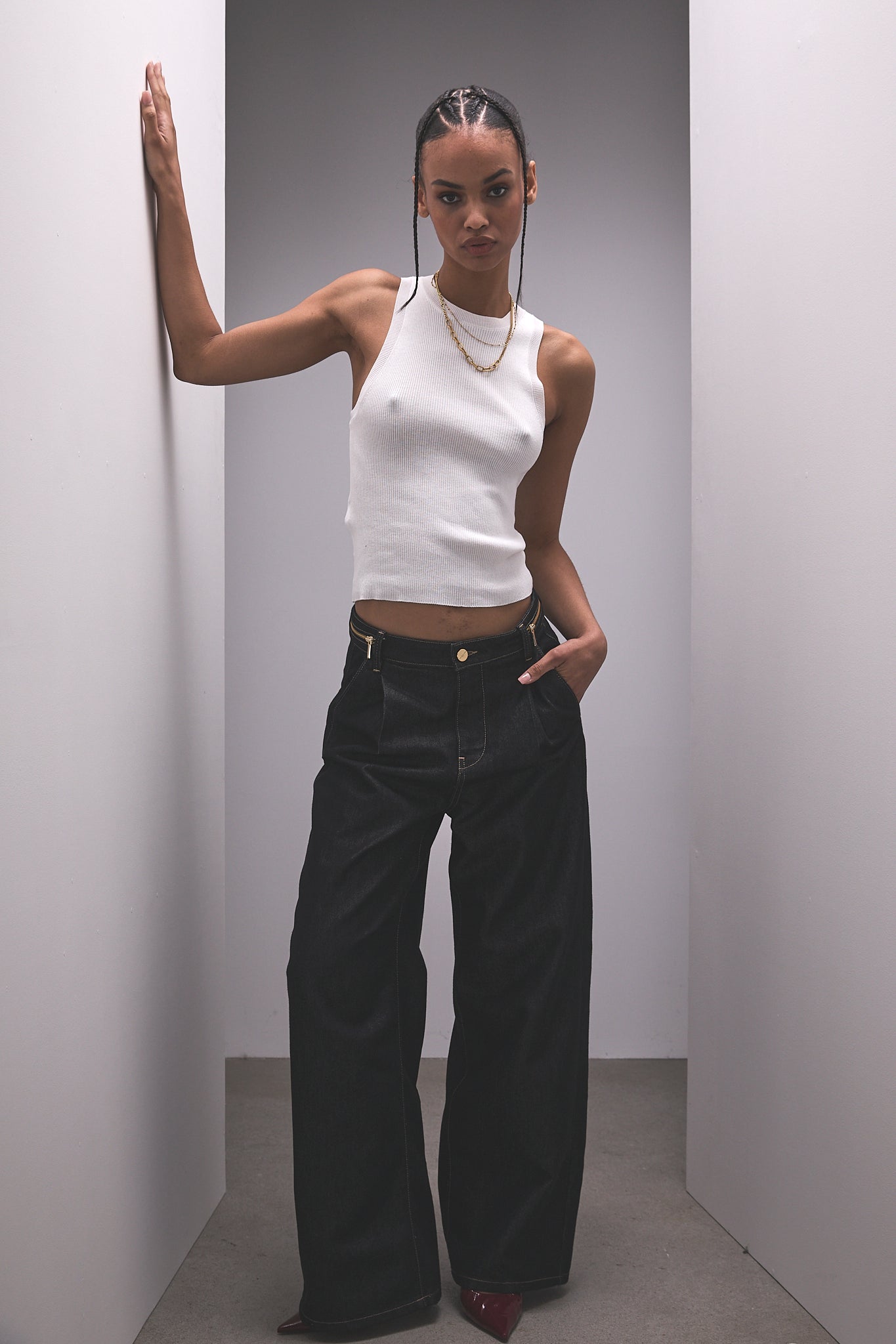 Jeans large brut Femme Fauna black | Freeman T. Porter