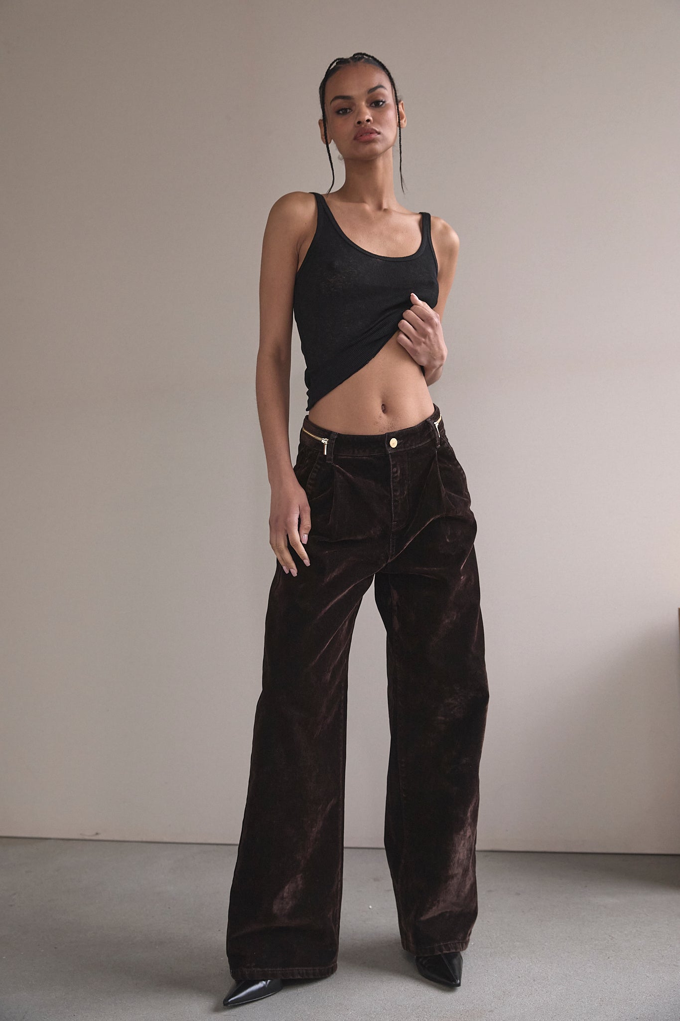 Pantalon velours floqué Femme Fauna dark brown | Freeman T. Porter