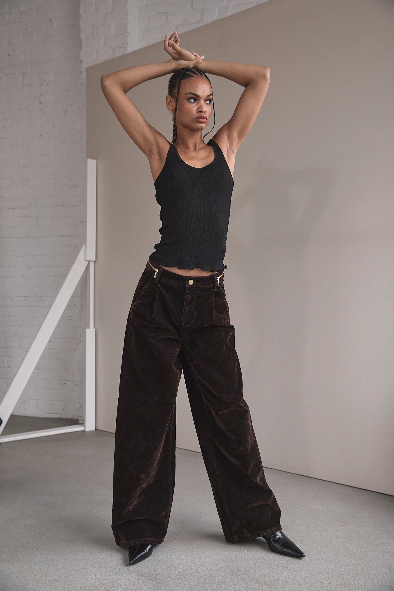 Flocked velvet pants Women Fauna dark brown | Freeman T. Porter