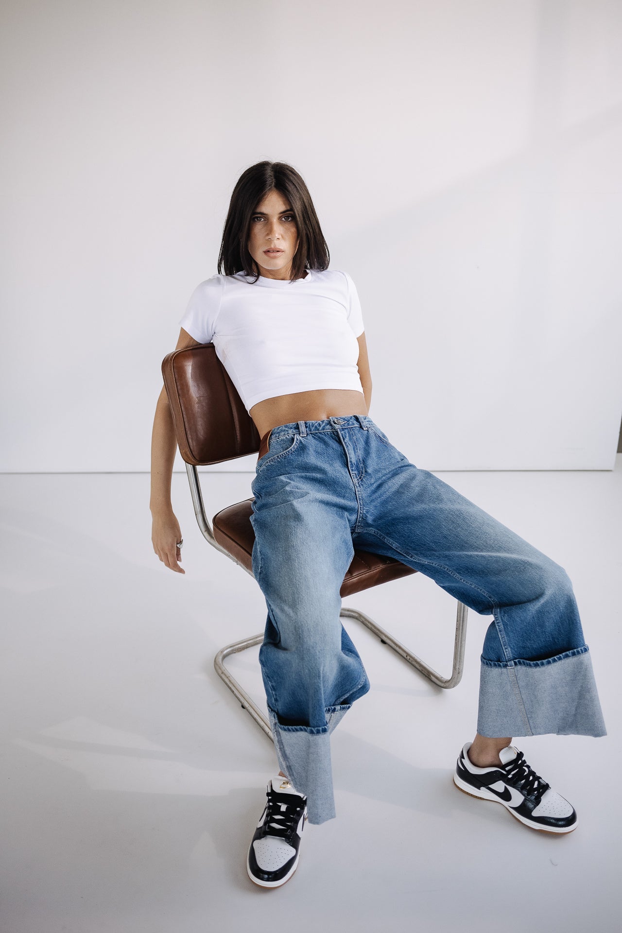 Jeans à larges revers Femme Minerve medium blue | Freeman T. Porter