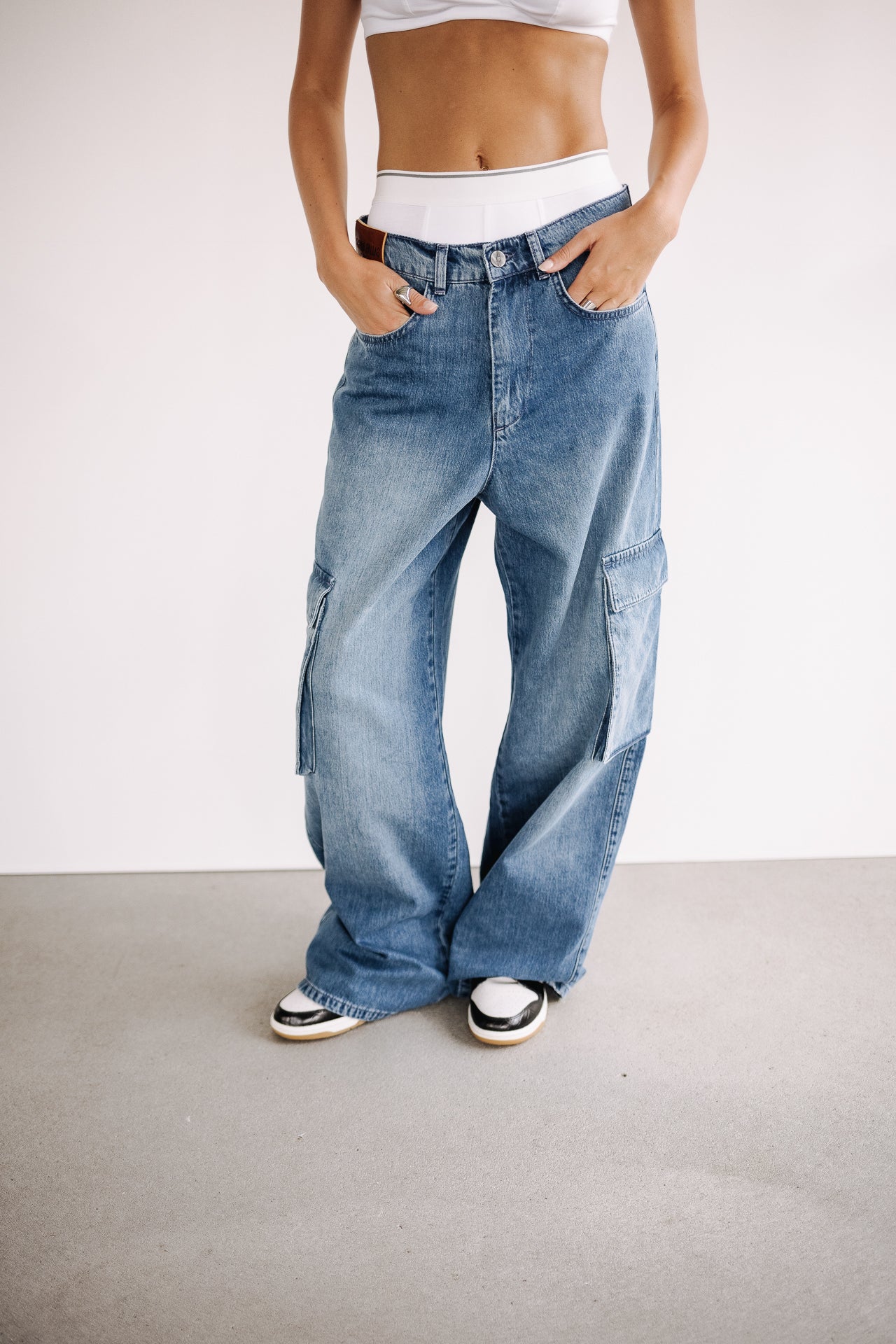 Jeans cargo large Femme Enyo medium blue | Freeman T. Porter