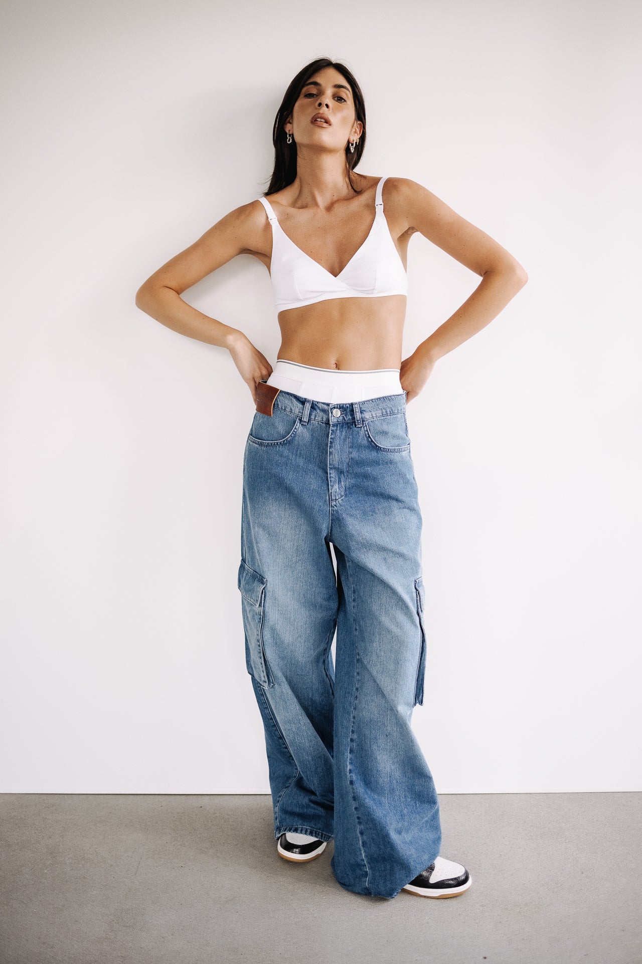 Jeans cargo large Femme Enyo medium blue | Freeman T. Porter