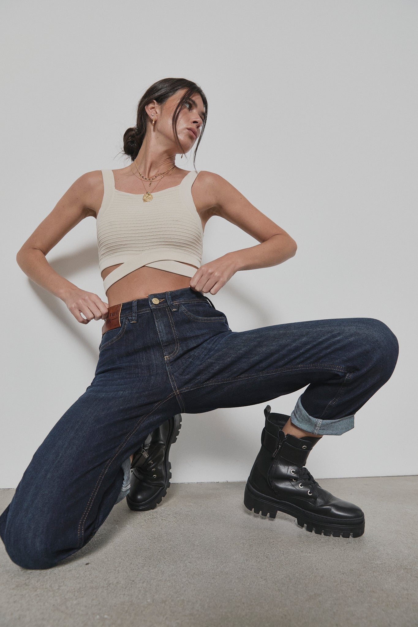 Jeans cropped boyfriend Femme Hera dark night | Freeman T. Porter