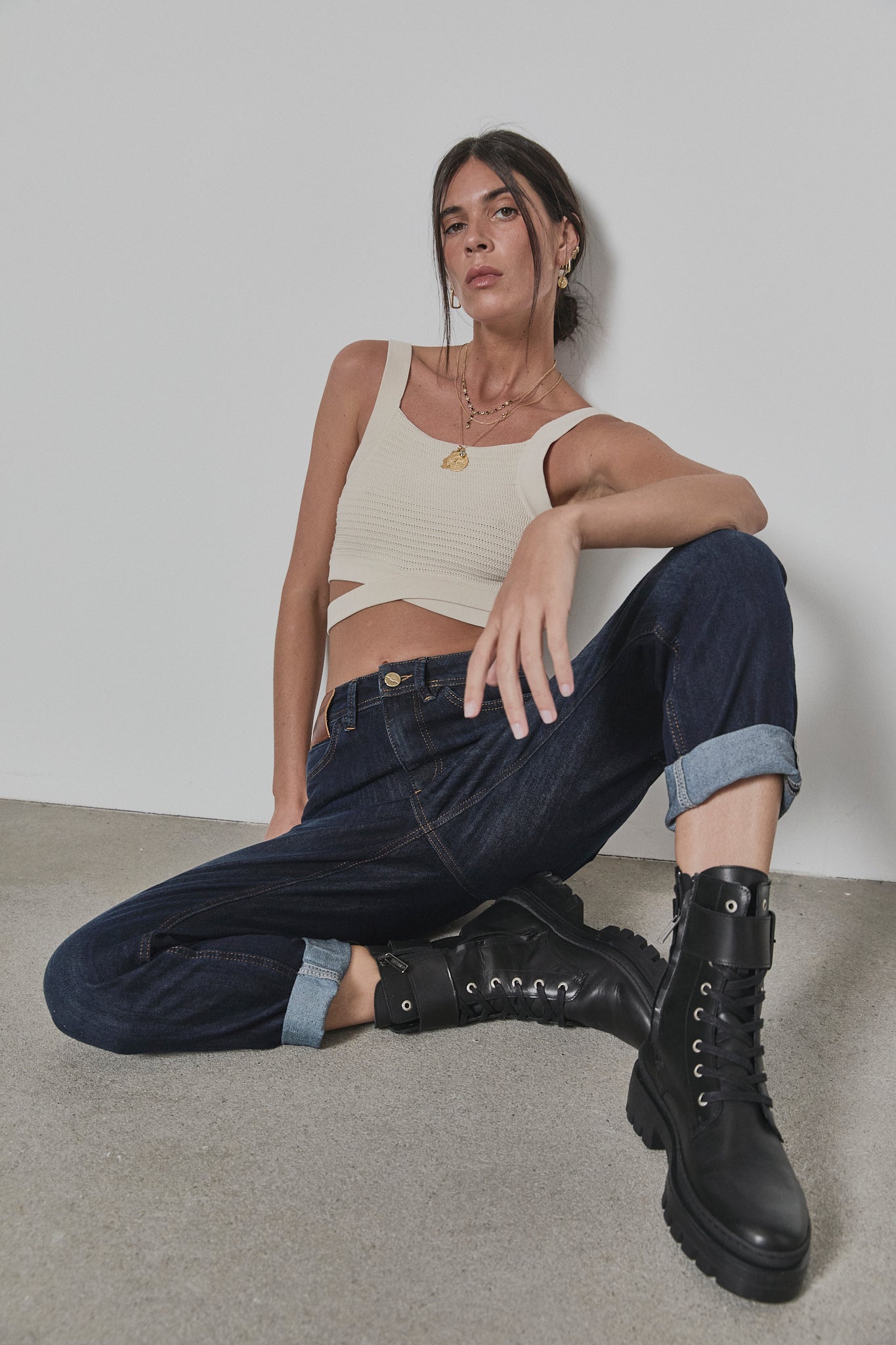 Jeans cropped boyfriend Femme Hera dark night | Freeman T. Porter