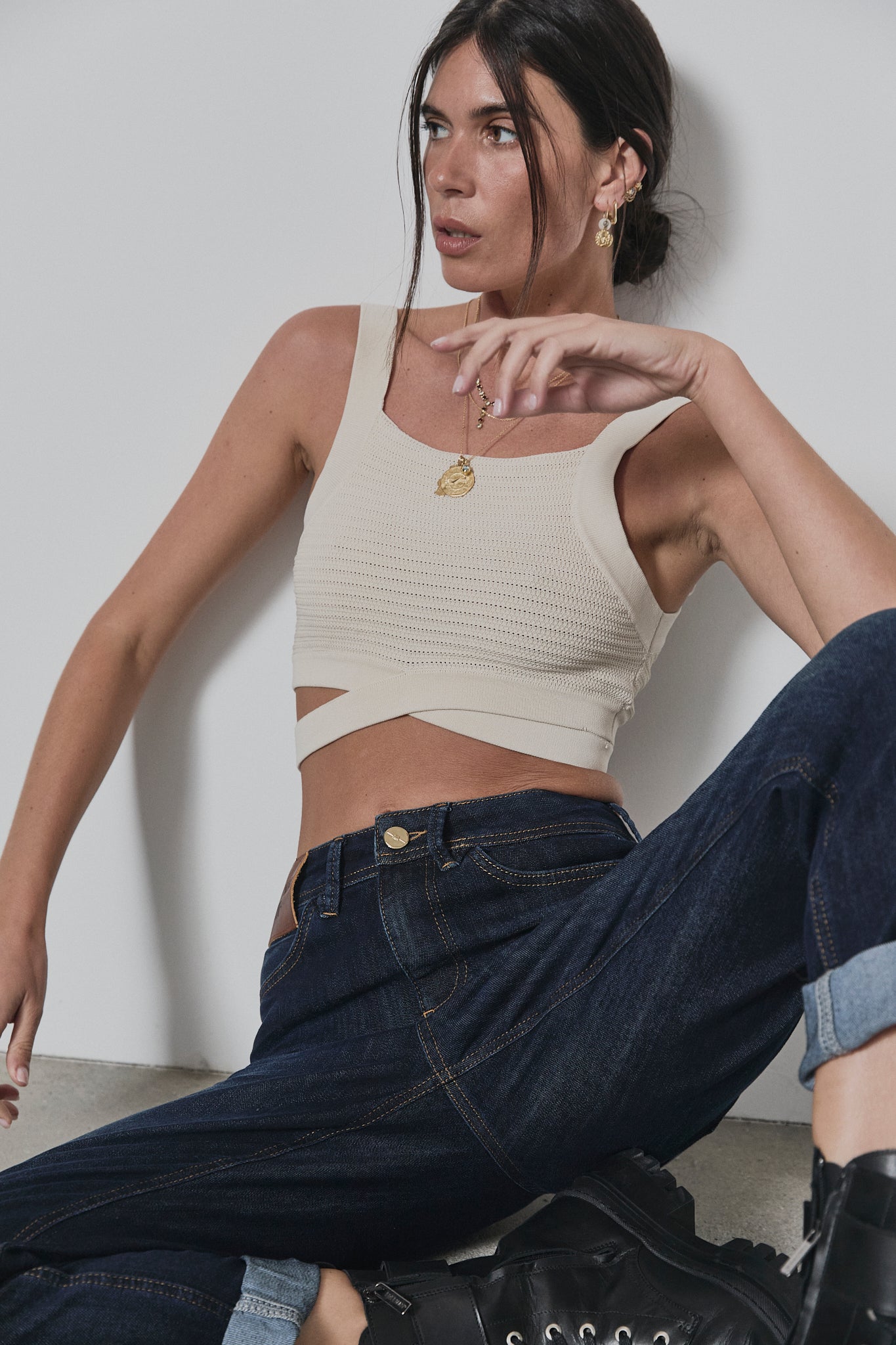 Jeans cropped boyfriend Femme Hera dark night | Freeman T. Porter