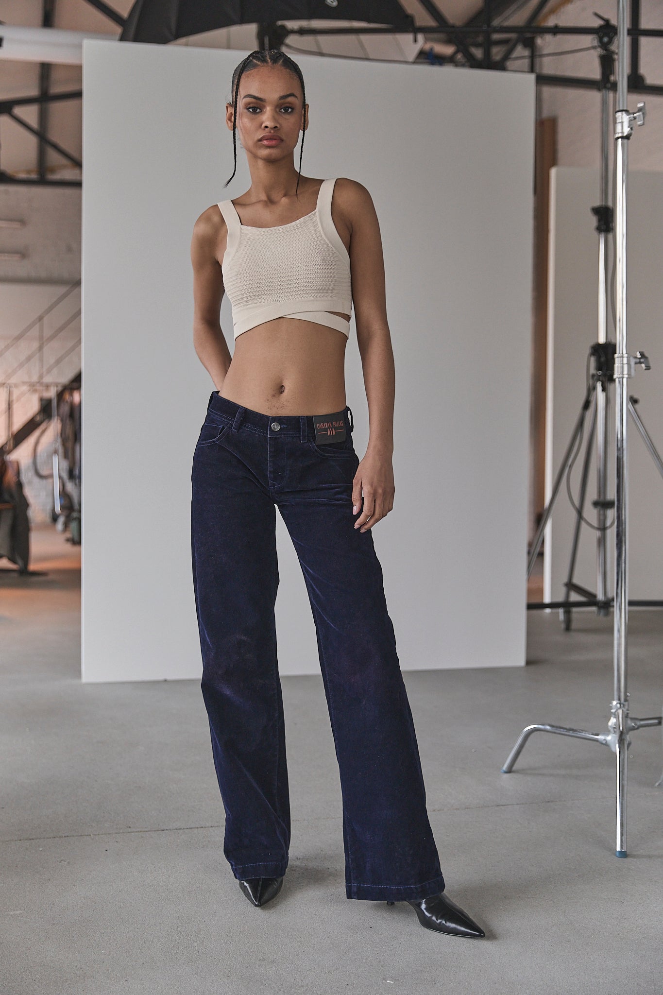 Pantalon floqué velours Femme Aura navy | Freeman T. Porter