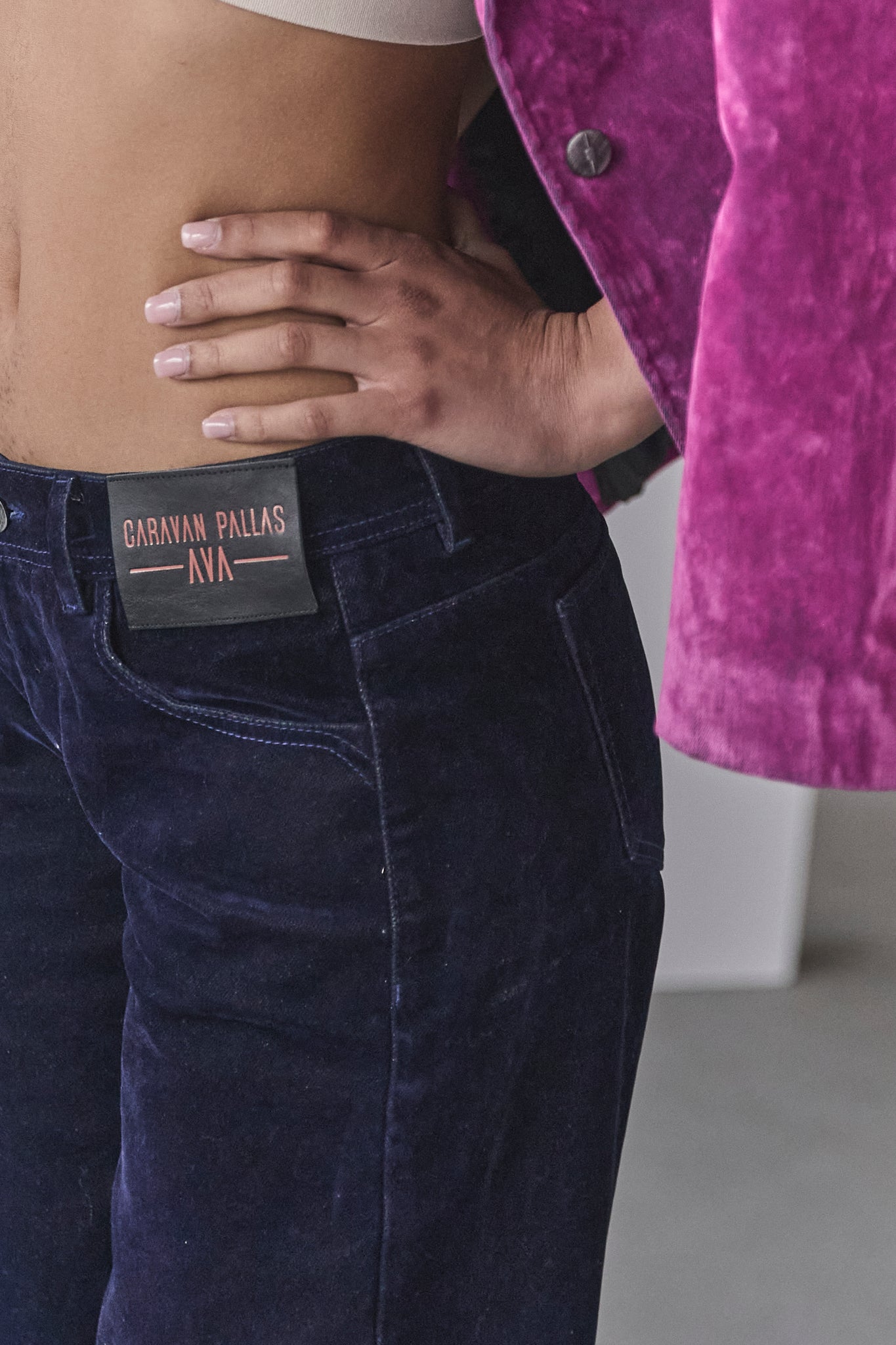 Pantalon floqué velours Femme Aura navy | Freeman T. Porter