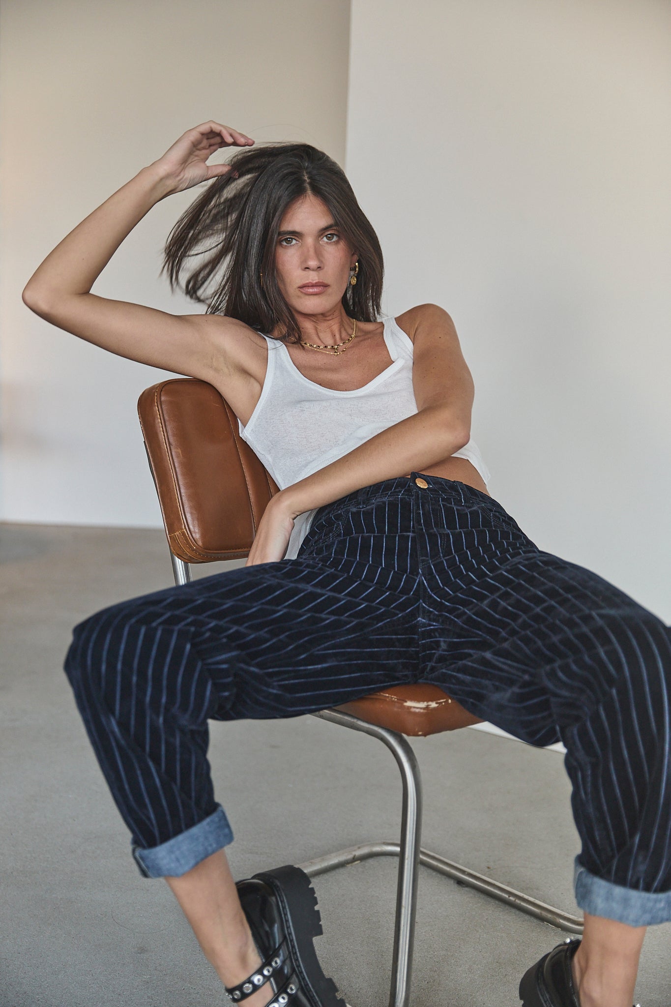 Flocked boyfriend jeans Women Vera pin stripe blue | Freeman T. Porter