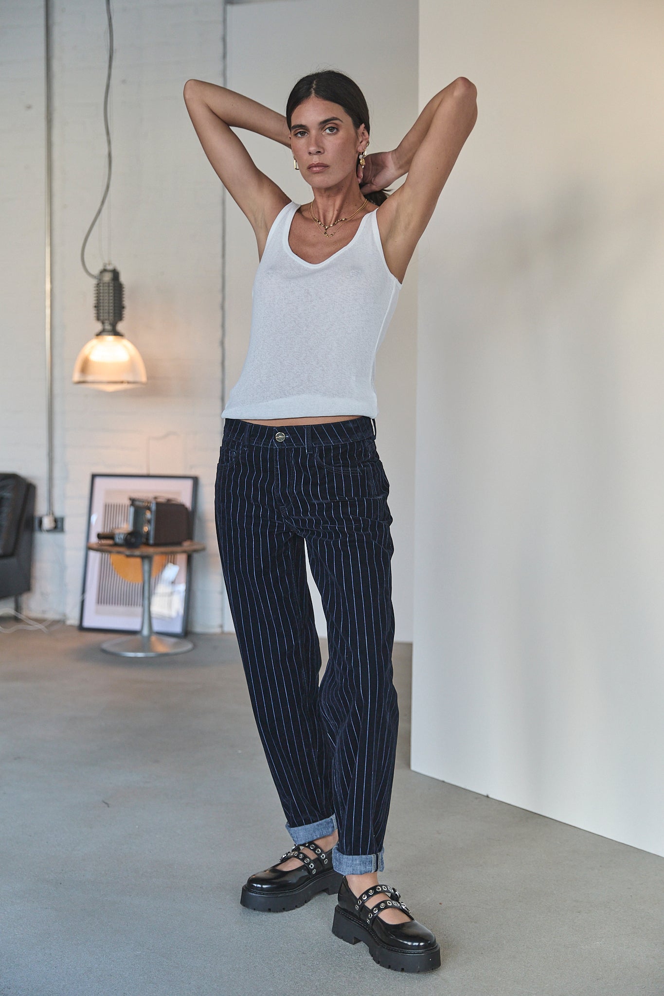 Flocked boyfriend jeans Women Vera pin stripe blue | Freeman T. Porter