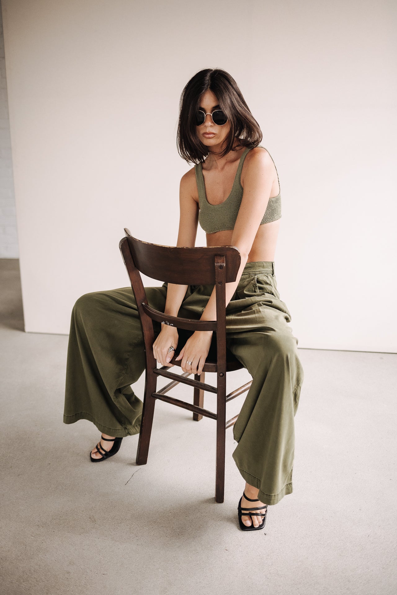 Pantalon palazzo Femme Flore khaki | Freeman T. Porter
