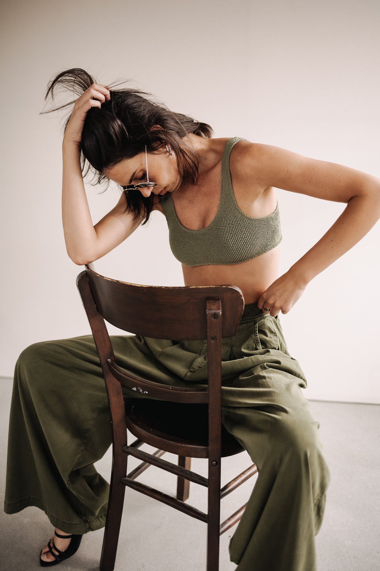 Pantalon palazzo Femme Flore khaki | Freeman T. Porter