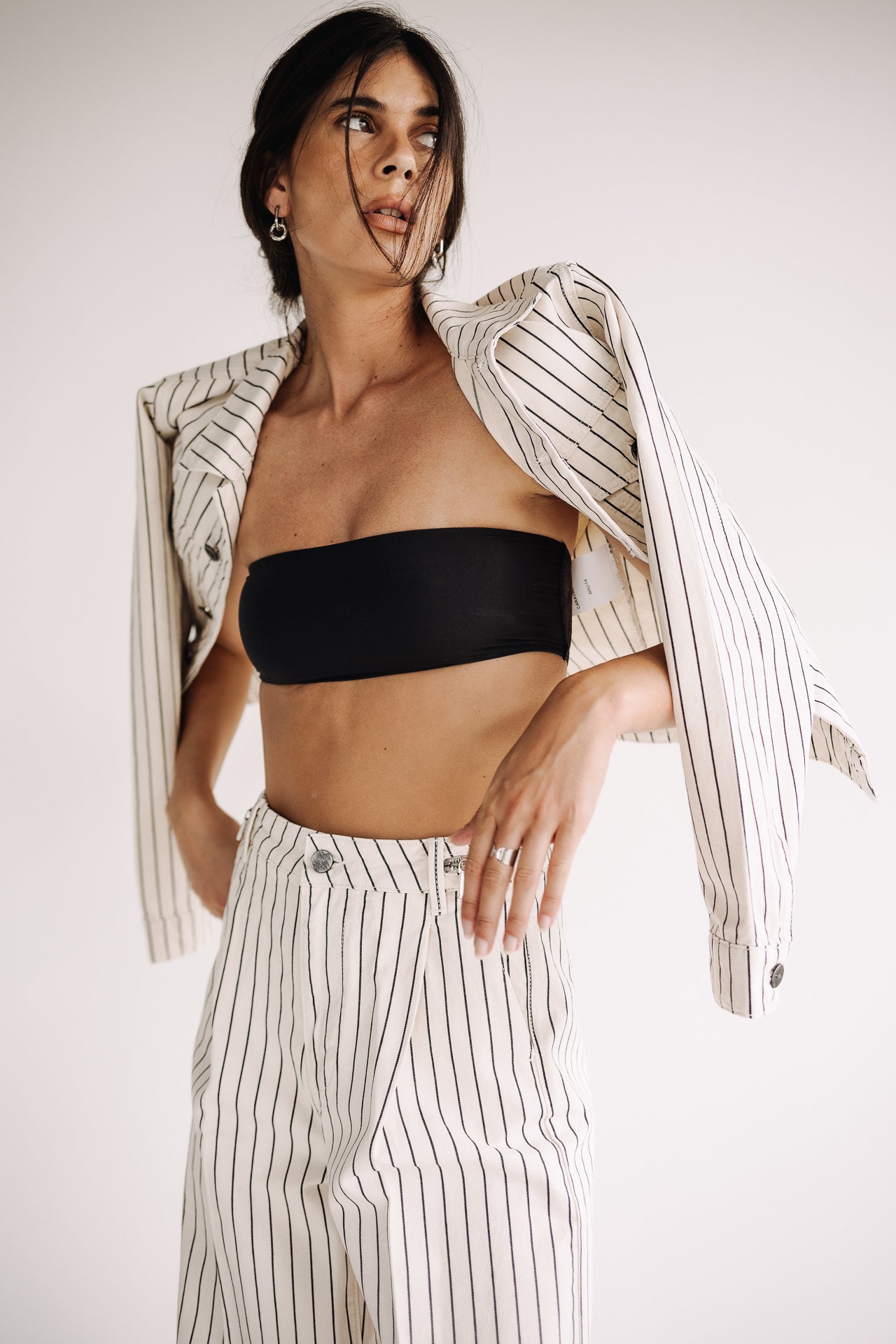 Veste courte rayée Femme Leto ecru | Freeman T. Porter