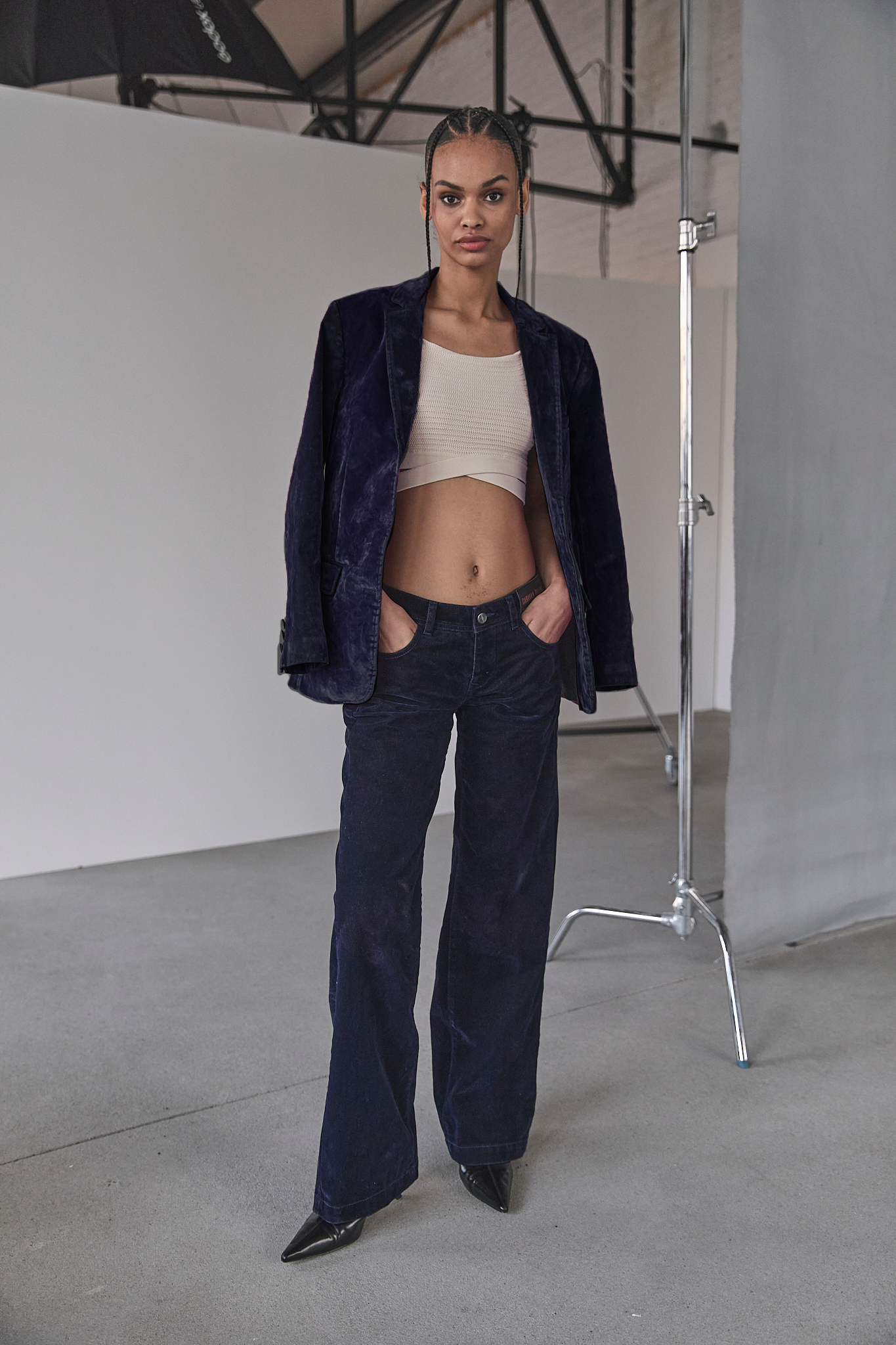 Flocked velvet blazer Women Gaia navy | Freeman T. Porter