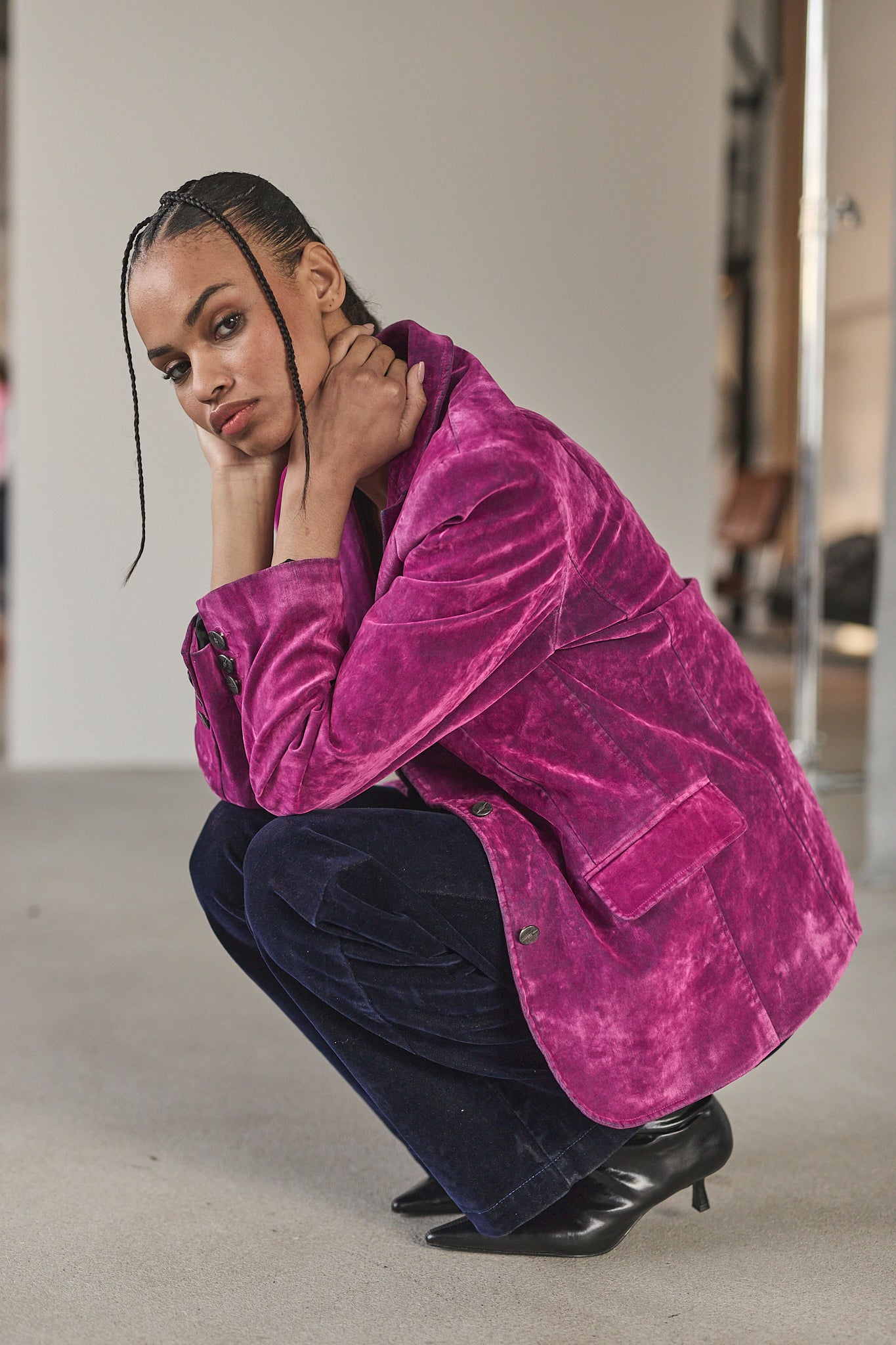 Flocked velvet blazer Women Gaia fuchsia | Freeman T. Porter