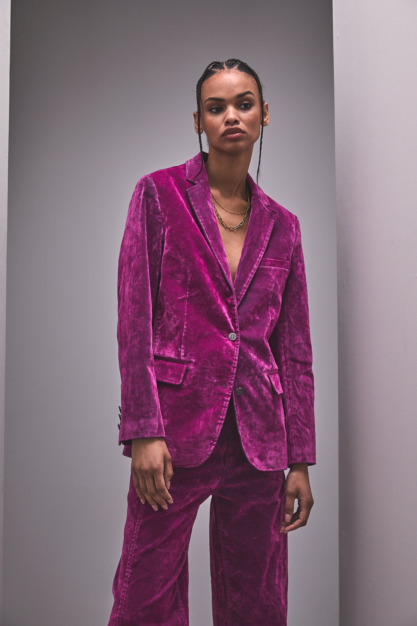 Flocked velvet blazer Women Gaia fuchsia | Freeman T. Porter