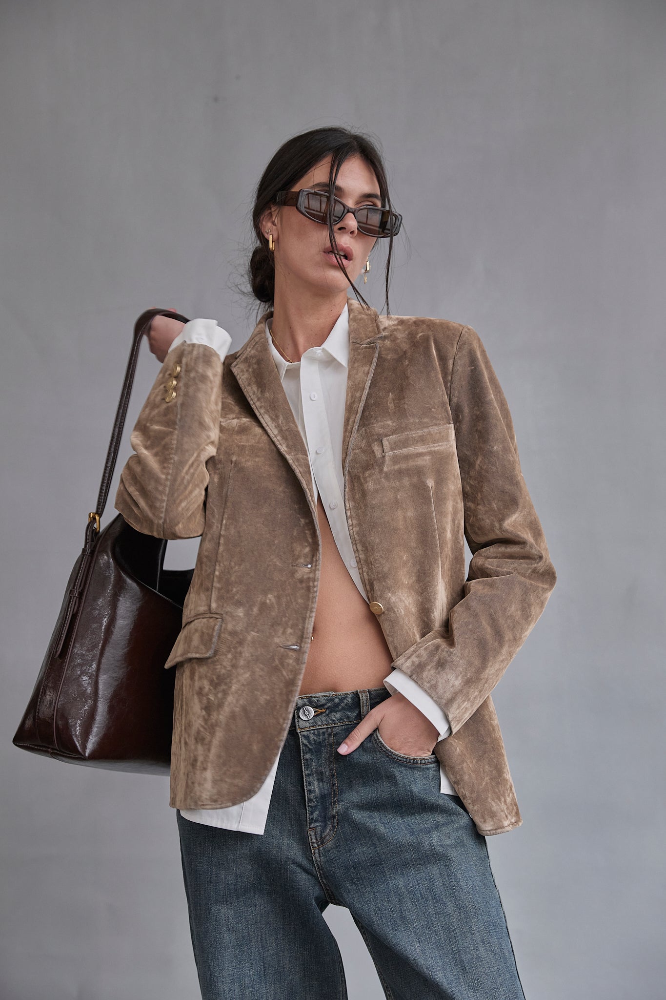 Blazer velours floqué Femme Gaia dark brown | Freeman T. Porter
