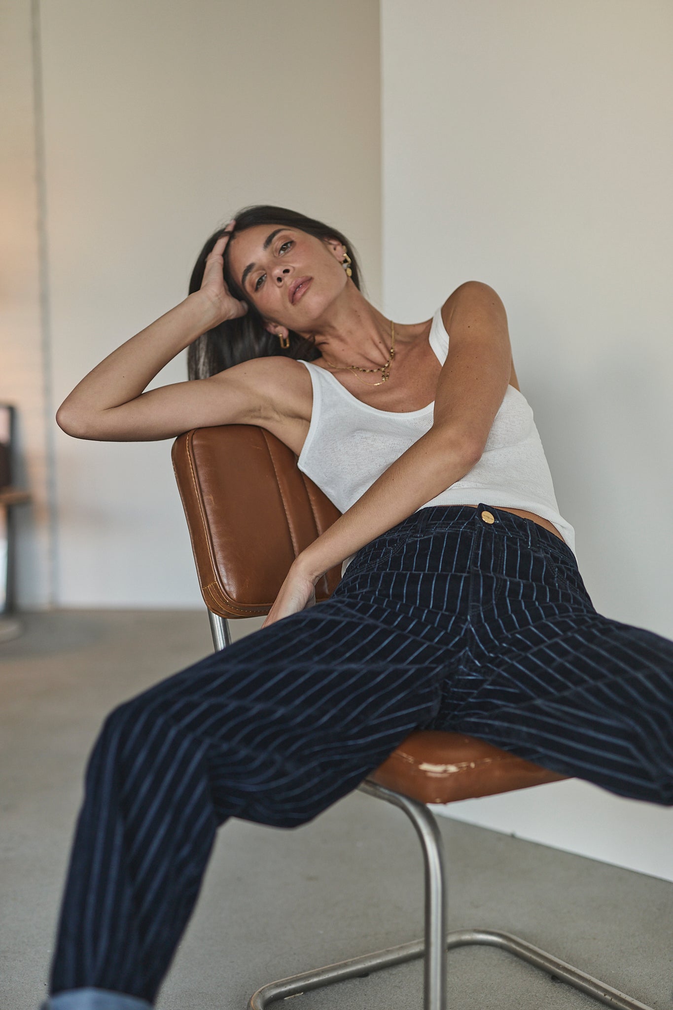 

Jeans boyfriend floqué Femme Vera pin stripe blue | Freeman T. Porter